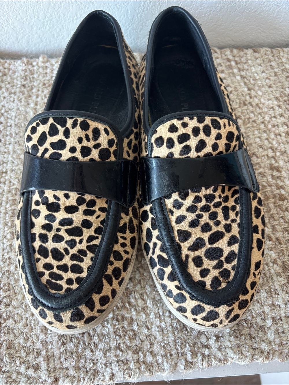 Donald J. Pliner Leopard Print Slip-On Loafers in Black & Cream